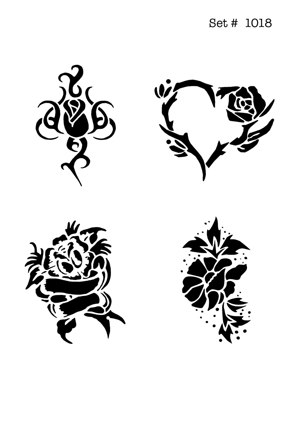UNLIMITED STENCILS 4 selbstklebende DURA-LAR Airbrush Tattoo-Schablonen D1018