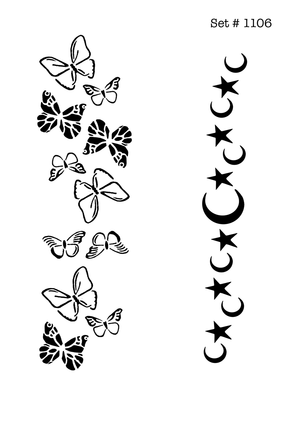 UNLIMITED STENCILS 2 selbstklebende DURA-LAR Airbrush Tattoo-Schablonen D1106