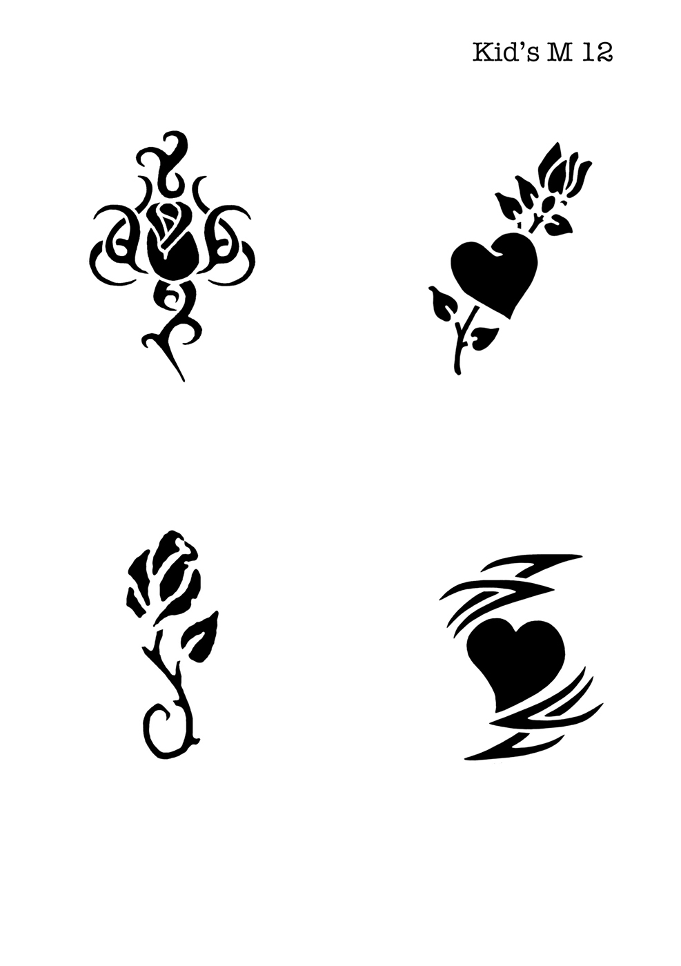 Kinder Airbrush Tattoo Schablonen Mylar ROSE TRIBAL, HERZ