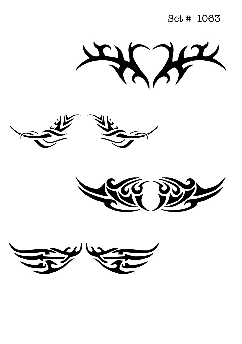 UNLIMITED STENCILS 4 selbstklebende DURA-LAR Airbrush Tattoo-Schablonen D1063