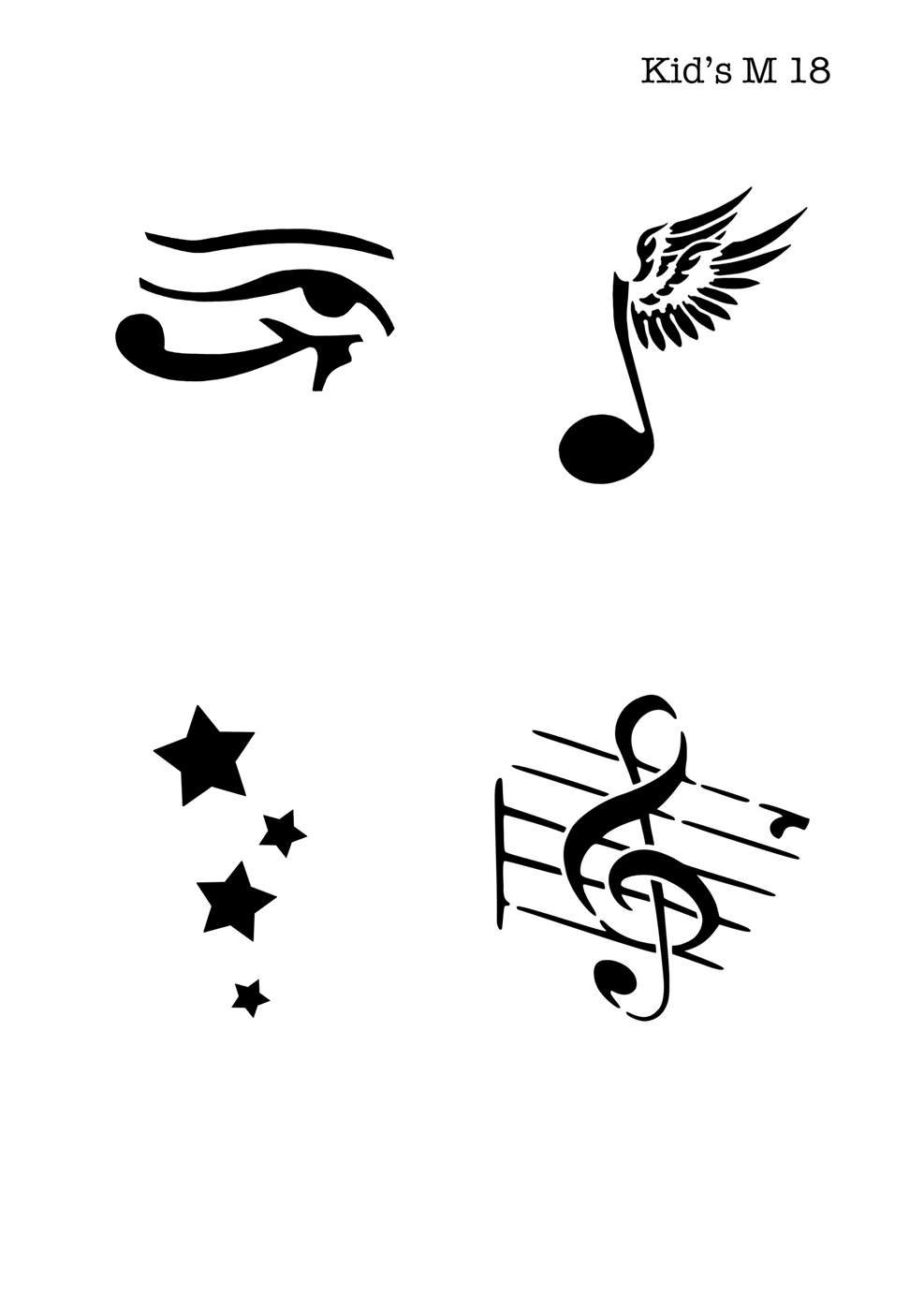 Kinder Airbrush Tattoo Schablonen Mylar MUSIKNOTE, STERNE, TRIBAL
