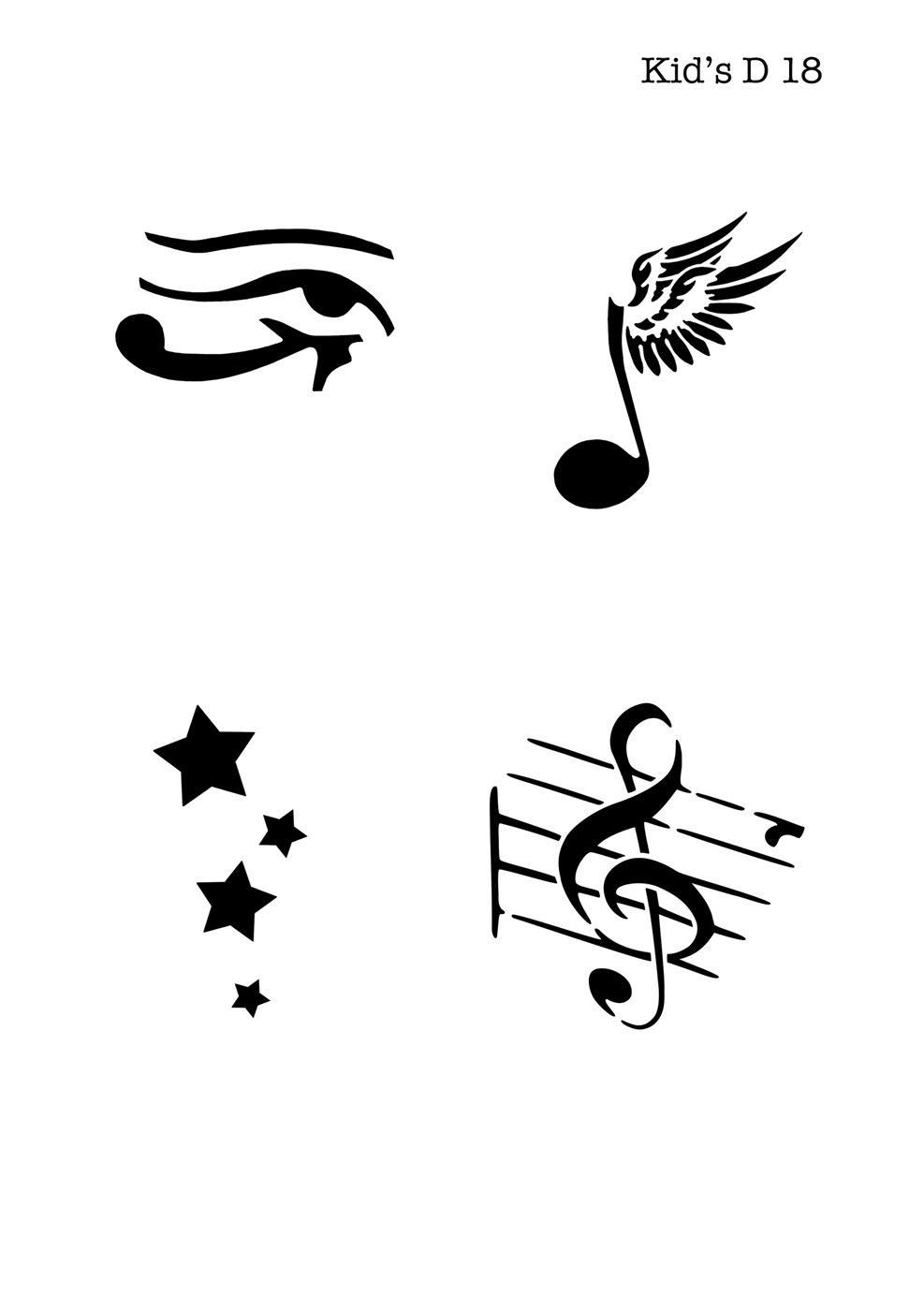Kinder Airbrush Tattoo Schablone STERNE MUSIKNOTE, TRIBAL AUGE