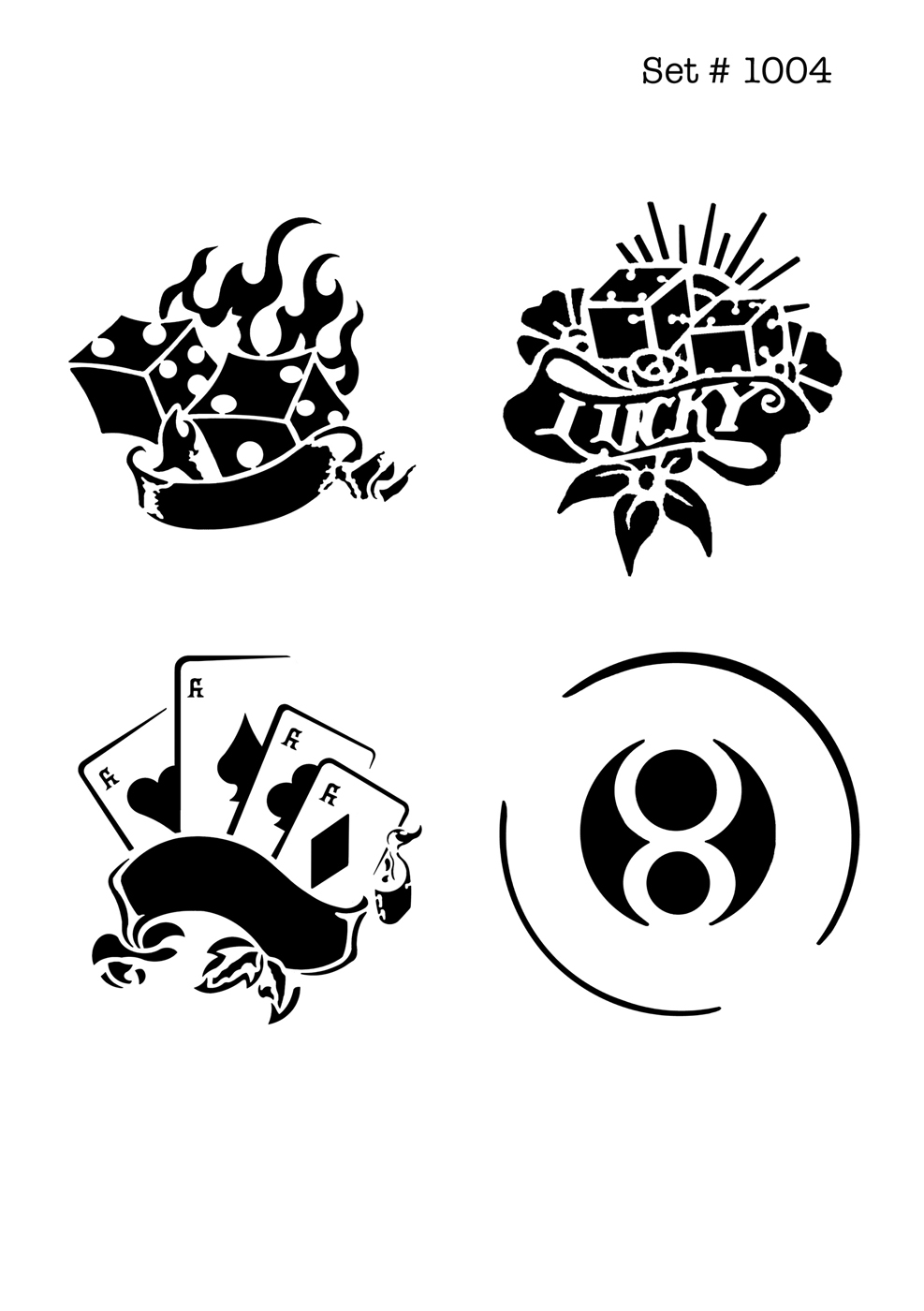 UNLIMITED STENCILS 4 selbstklebende DURA-LAR Airbrush Tattoo-Schablonen D1004
