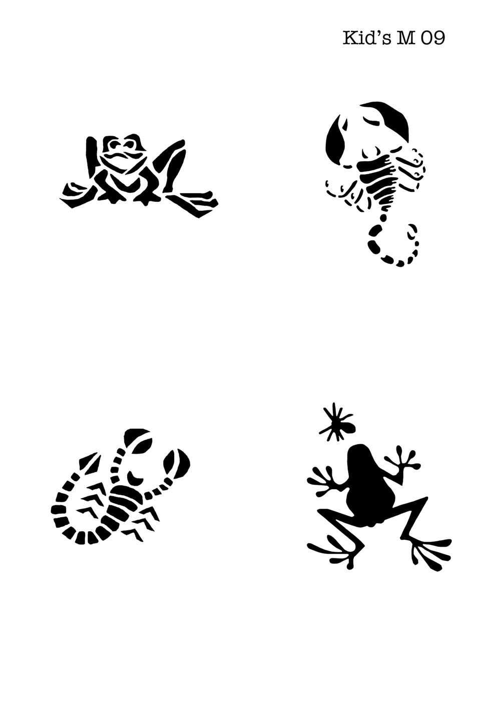 Kinder Airbrush Tattoo Schablonen Mylar FROSCH, SKORPION