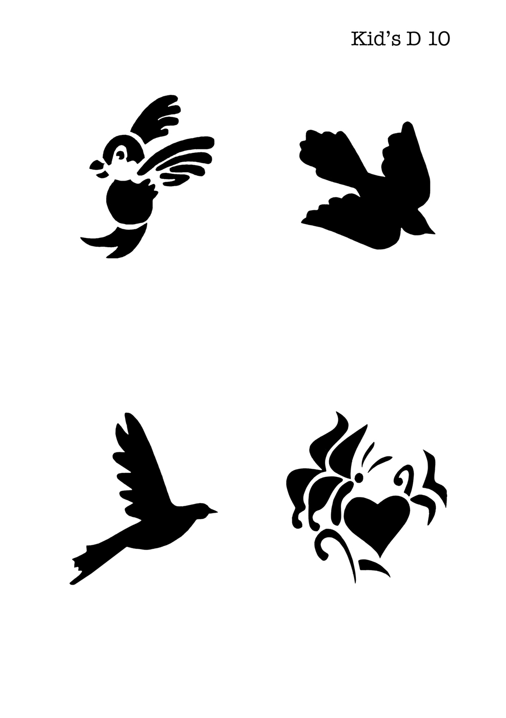 Kinder Airbrush Tattoo Schablone VOGEL, HERZ