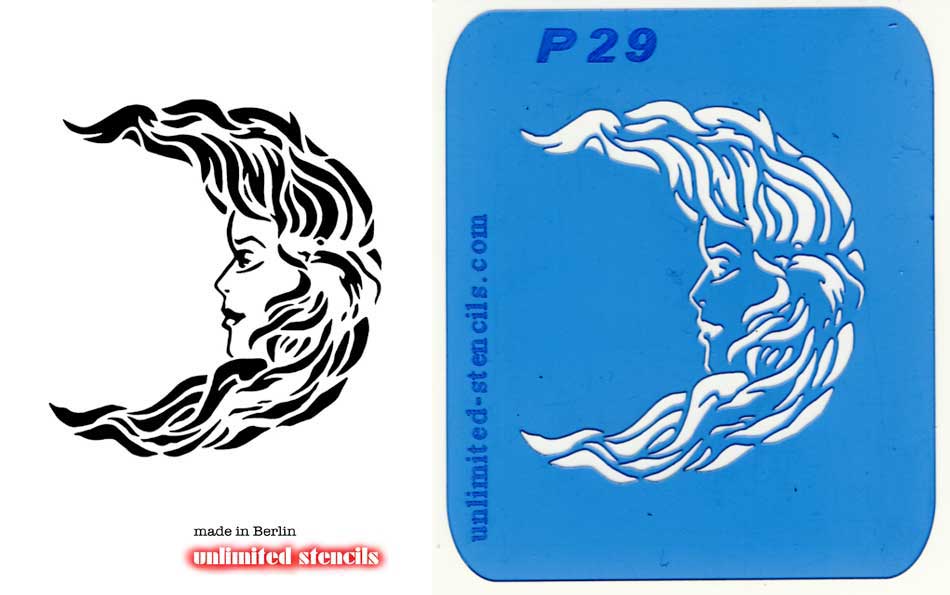 Mylar Airbrush Tattoo / Bodypainting Schablone MOND GESICHT  MP29