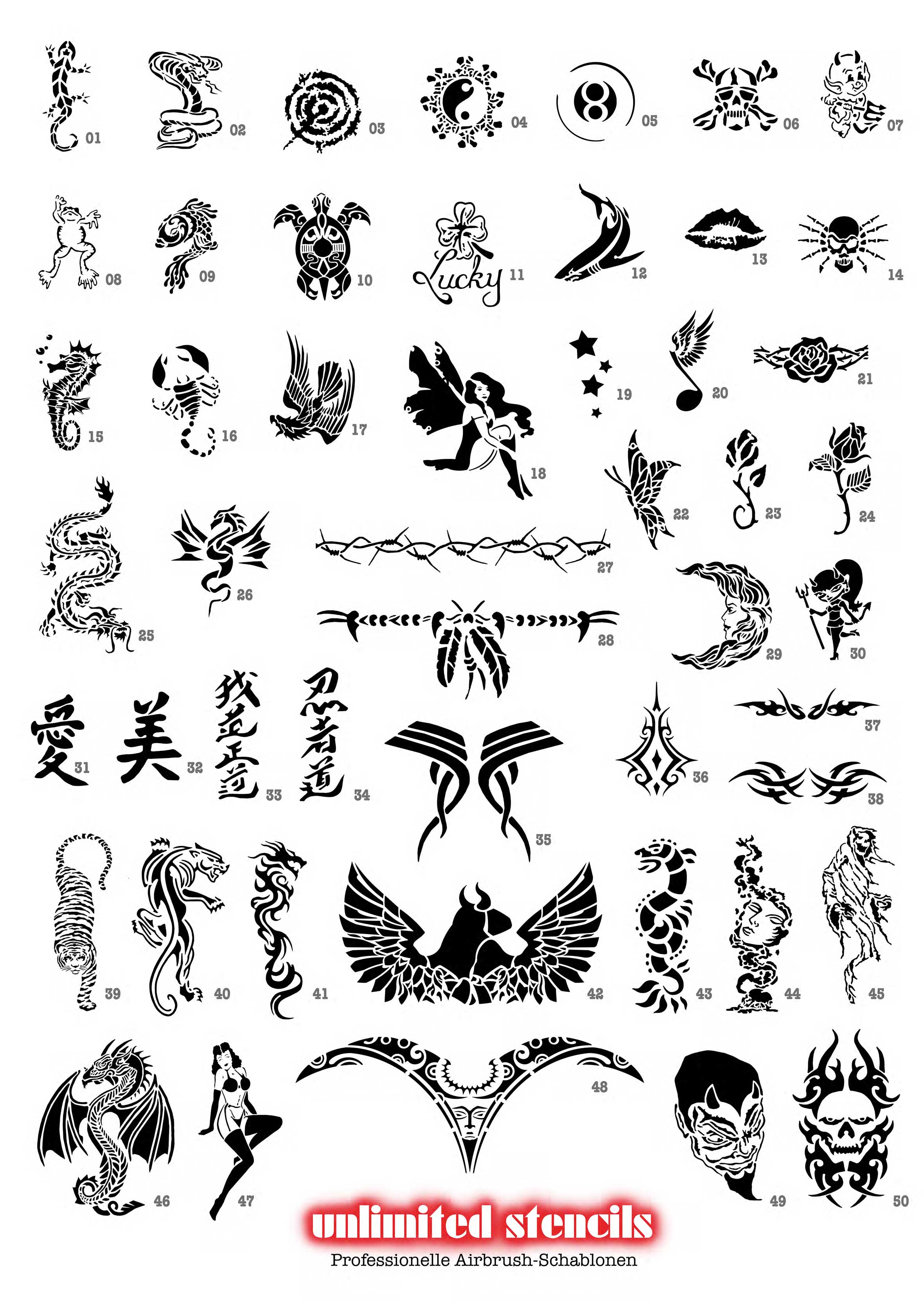 Airbrush Tattoo Schablonen set1