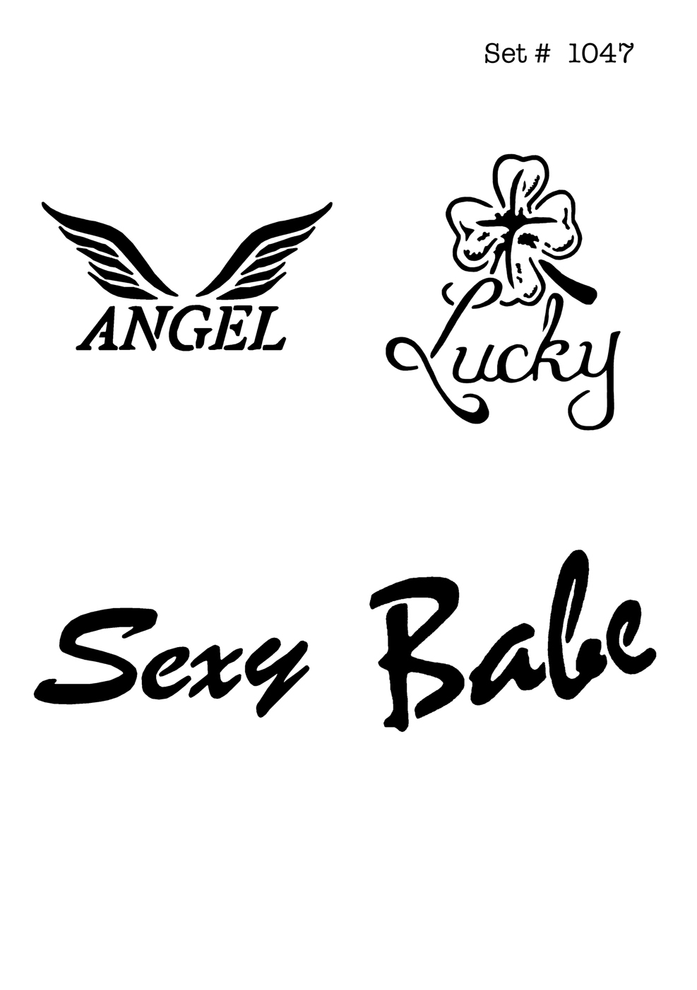 UNLIMITED STENCILS 4 selbstklebende DURA-LAR Airbrush Tattoo-Schablonen D1047