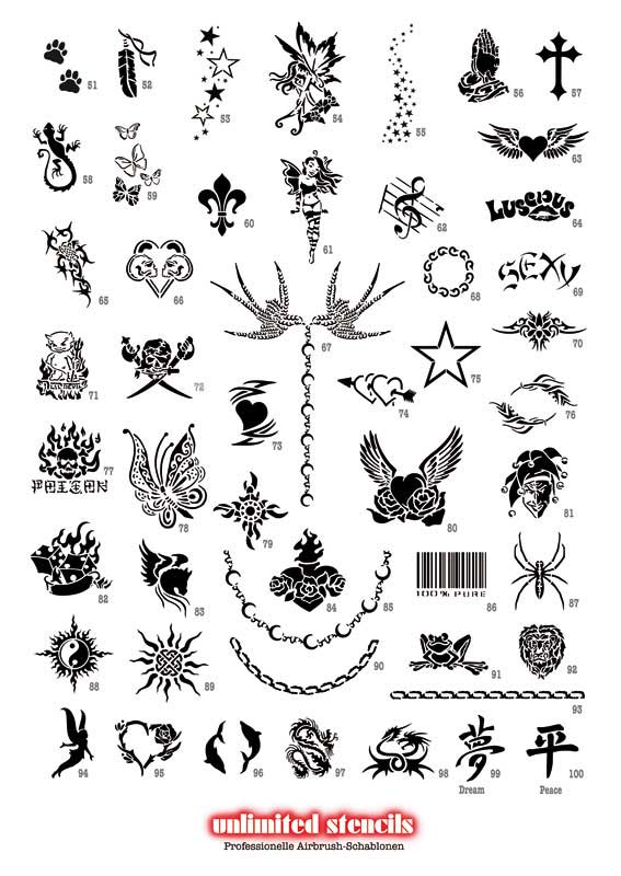 AIRBRUSH TATTOO SCHABLONEN-BUCH MYLAR Nr. 2 mit PLAKAT DIN A1