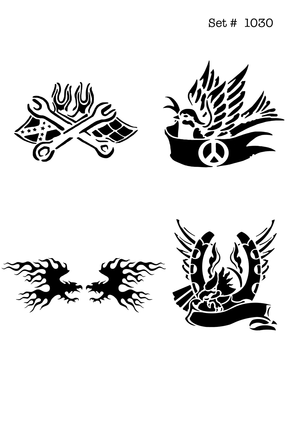 UNLIMITED STENCILS 4 selbstklebende DURA-LAR Airbrush Tattoo-Schablonen D1030