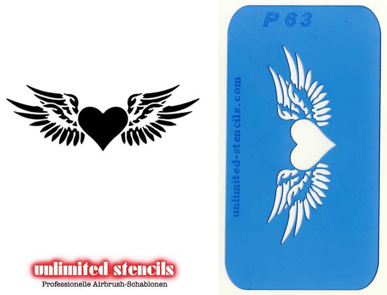 Mylar Airbrush Tattoo / Bodypainting Schablone HERZ MIT FLÜGELN  MP63