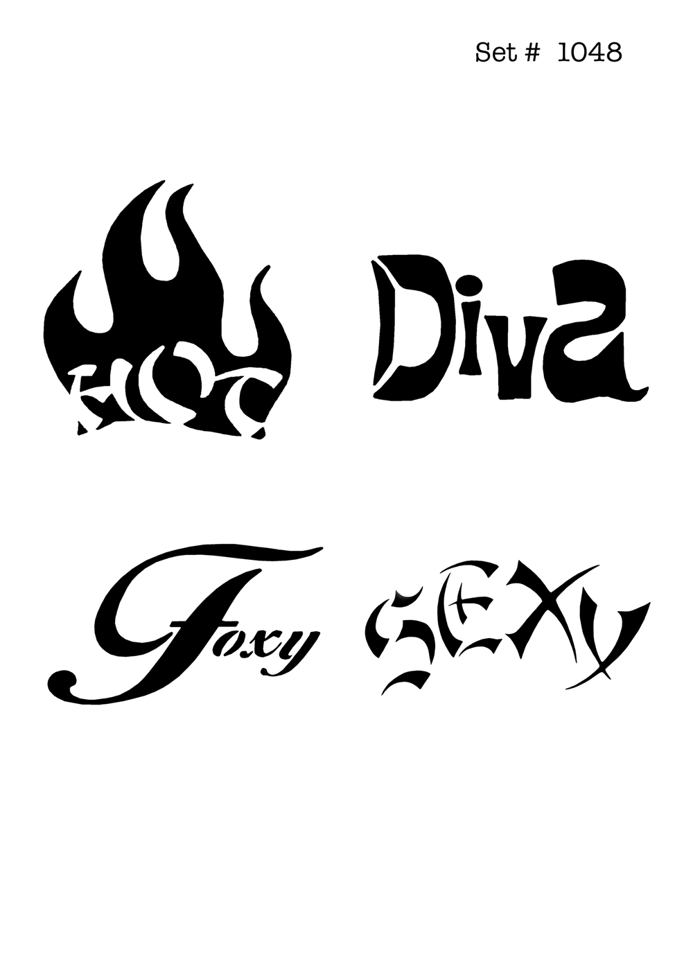 UNLIMITED STENCILS 4 selbstklebende DURA-LAR Airbrush Tattoo-Schablonen D1048