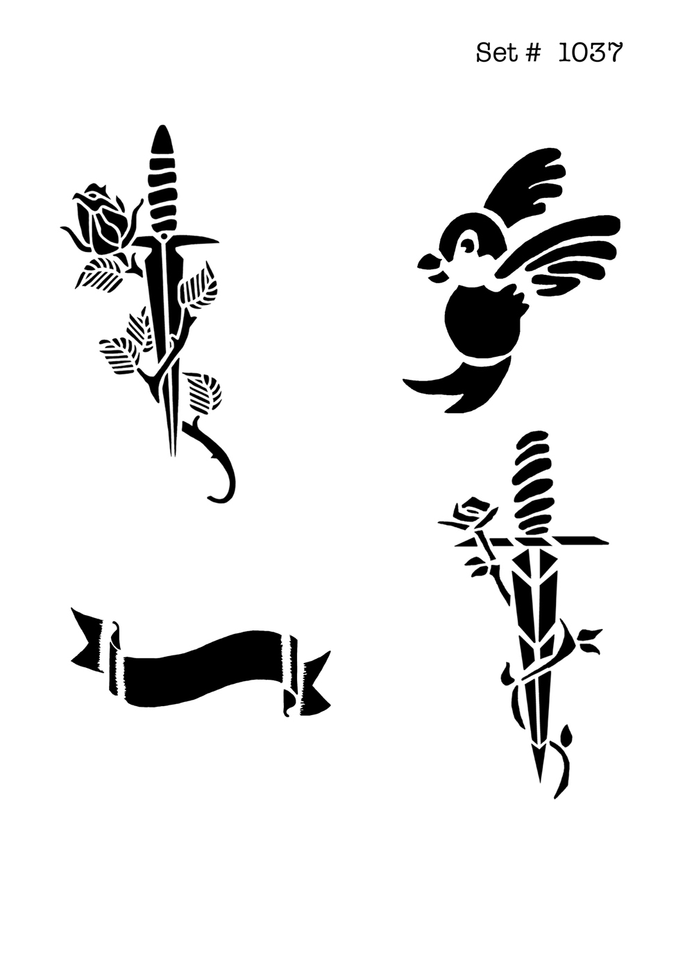 UNLIMITED STENCILS 4 selbstklebende DURA-LAR Airbrush Tattoo-Schablonen D1037
