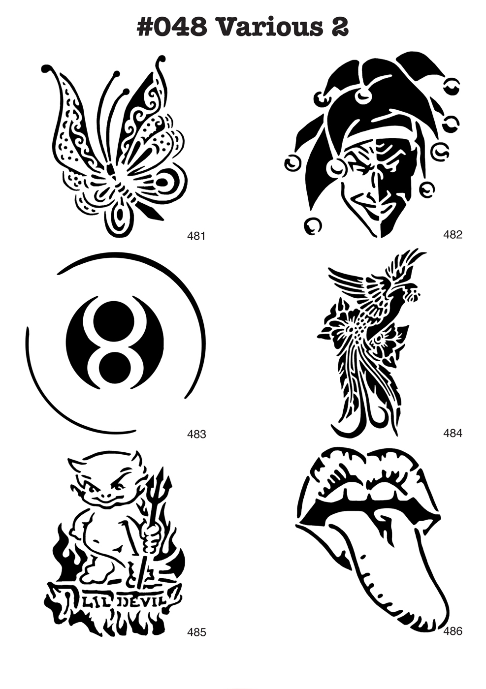 JOKER, EIGHTBALL, SCHMETTERLING, TEUFEL