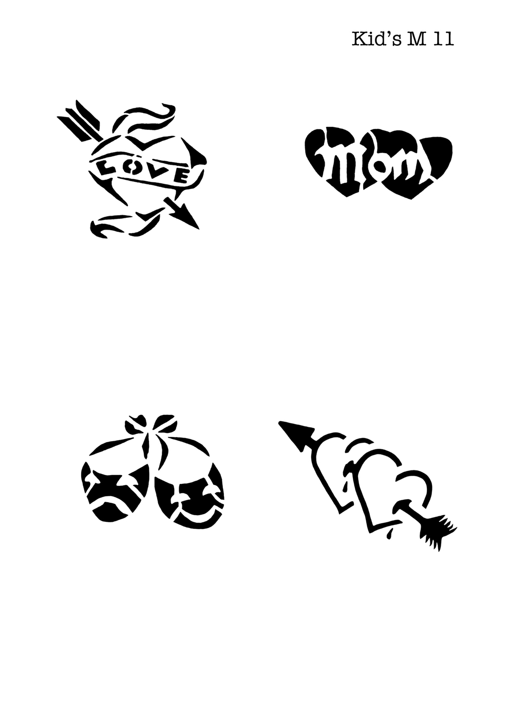 Kinder Airbrush Tattoo Schablonen Mylar HERZ, LOVE, MOM