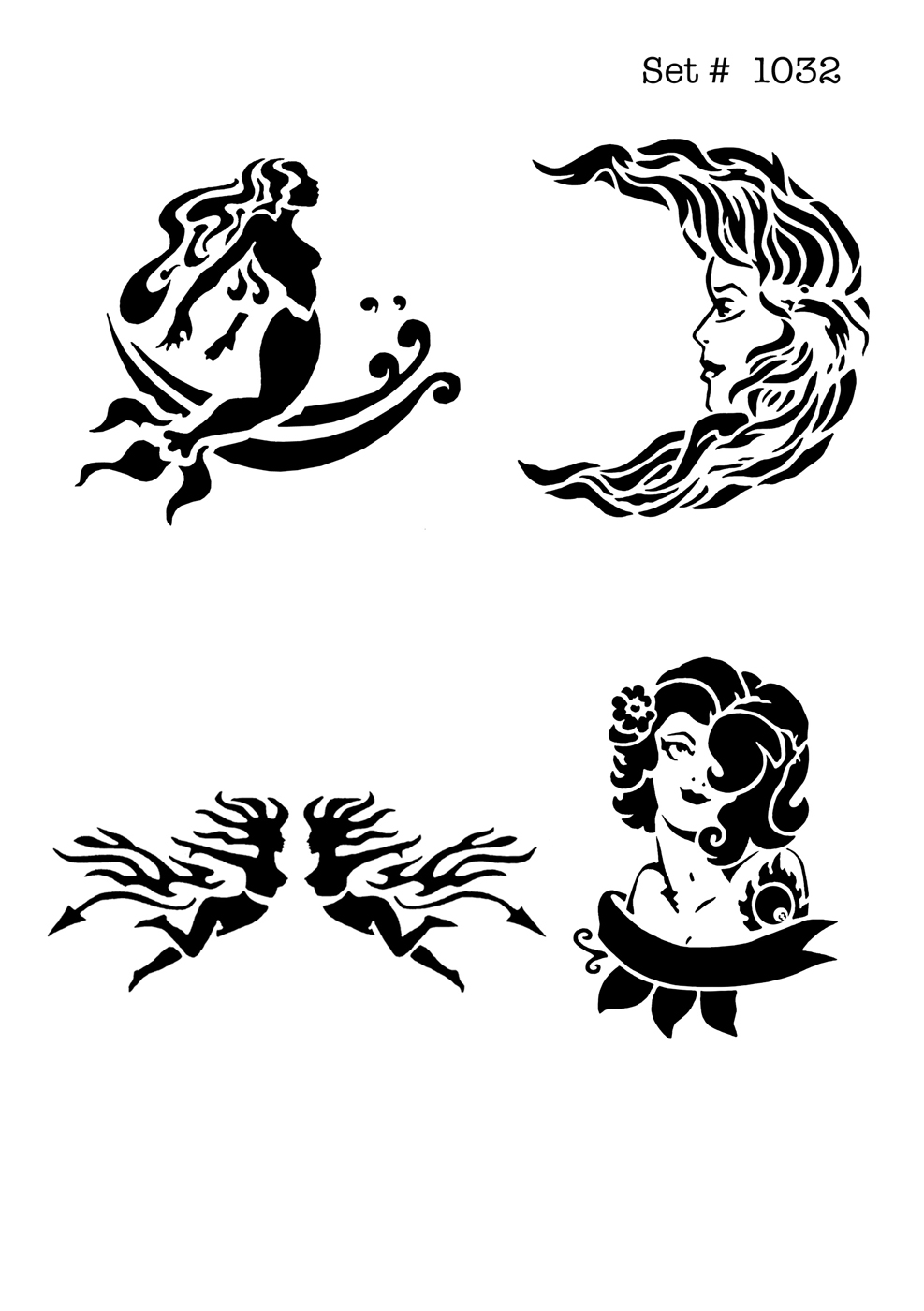 UNLIMITED STENCILS 4 selbstklebende DURA-LAR Airbrush Tattoo-Schablonen D1032