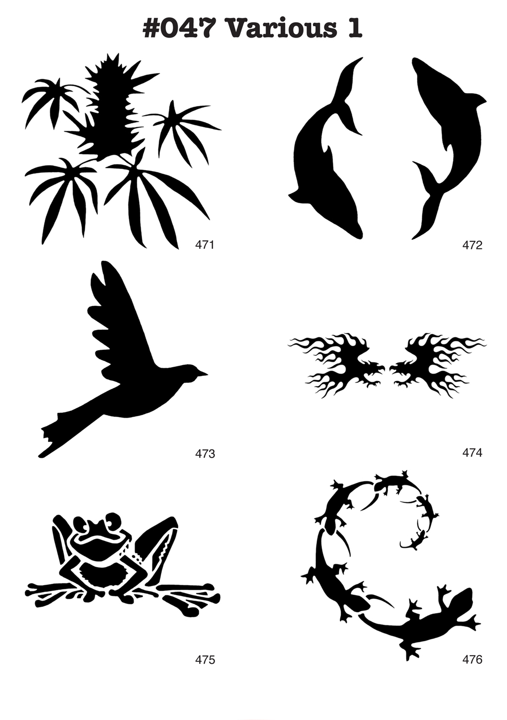 PALME, FROSCH, EIDECHSE, DELFIN, TRIBAL