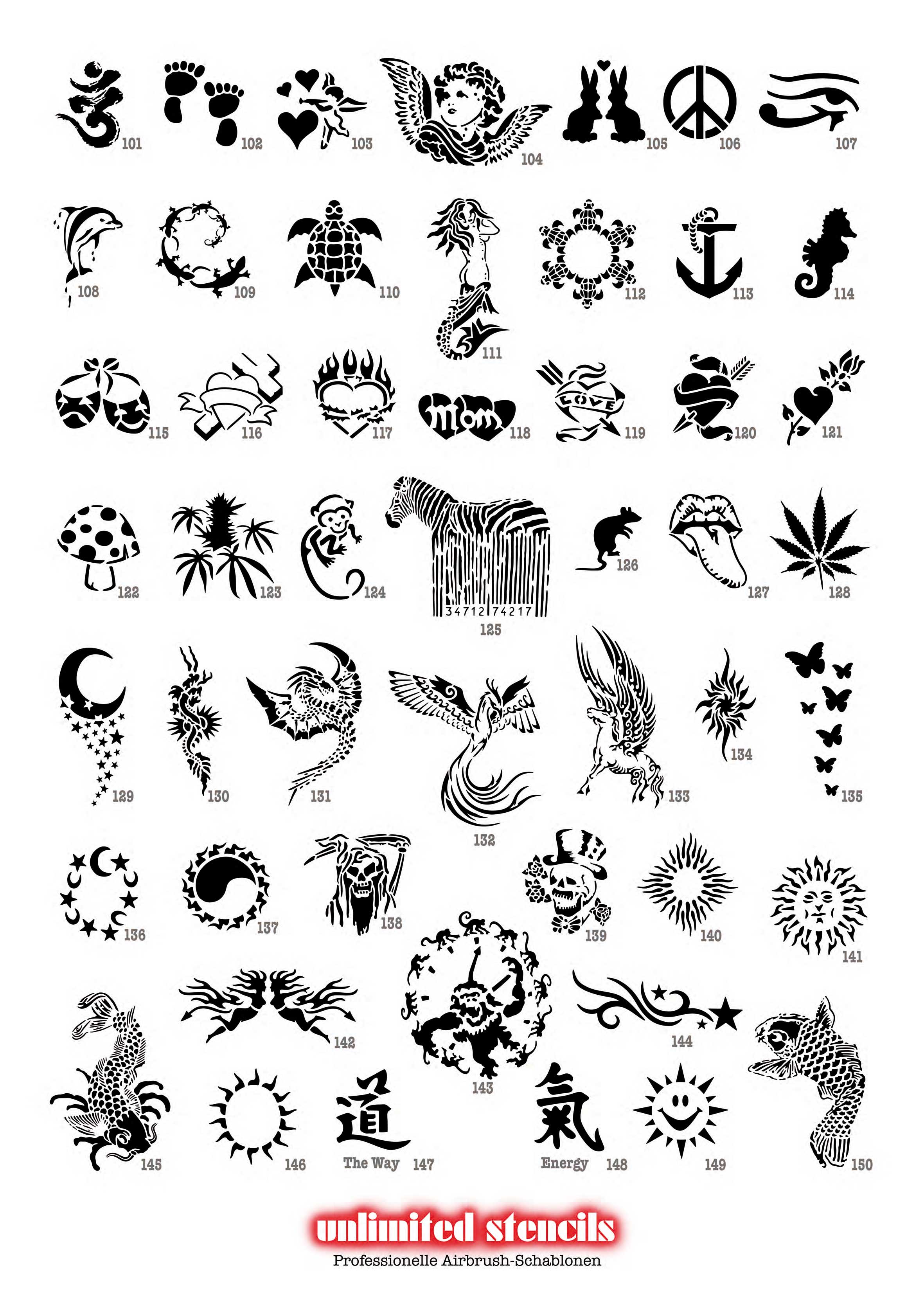 AIRBRUSH TATTOO SCHABLONEN-BUCH MYLAR Nr. 3 mit PLAKAT DIN A