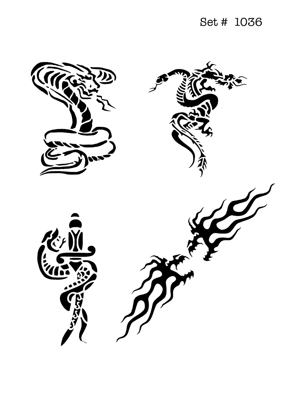 UNLIMITED STENCILS 4 selbstklebende DURA-LAR Airbrush Tattoo-Schablonen D1036