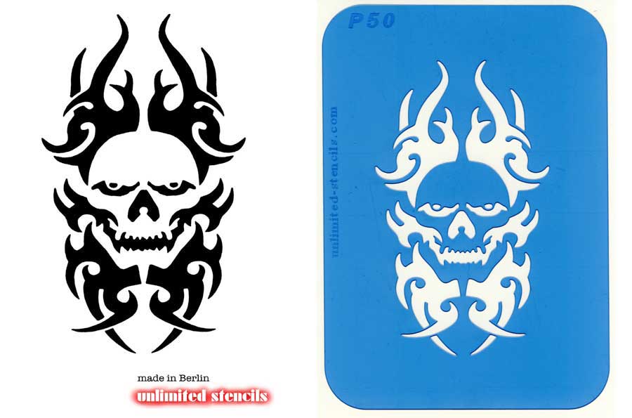 Mylar Airbrush Tattoo / Bodypainting Schablone XL TOTENKOPF  MP50