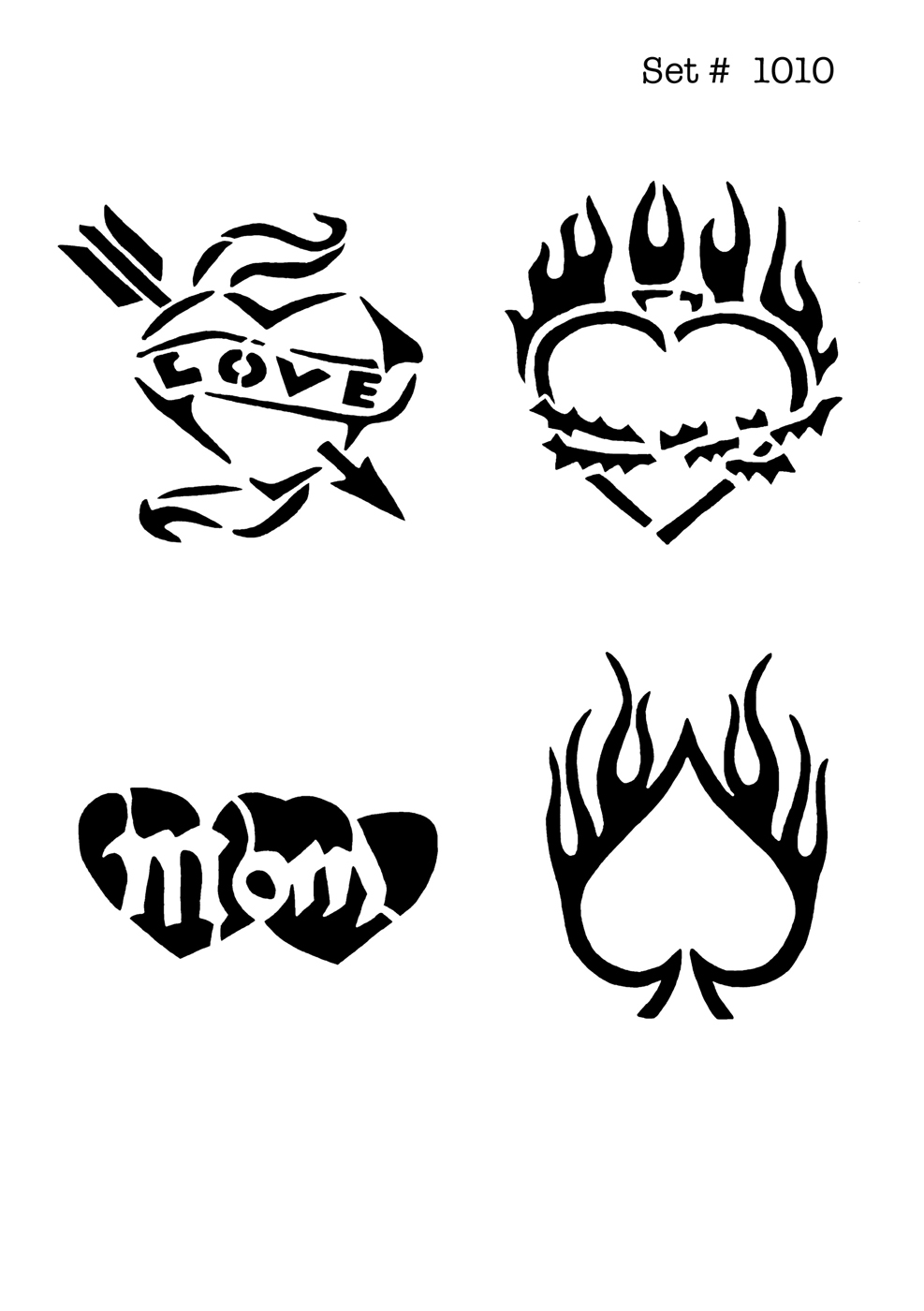 UNLIMITED STENCILS 4 selbstklebende DURA-LAR Airbrush Tattoo-Schablonen D1010