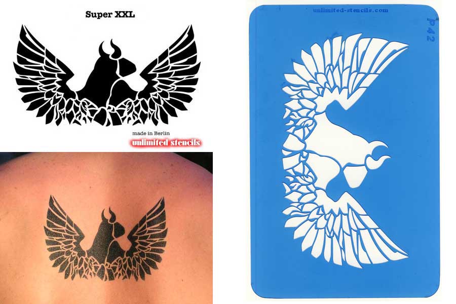 Mylar Airbrush Tattoo / Bodypainting Schablone XXL ARSCHEWEIH, RÜCKENSCHABLONE  MP42