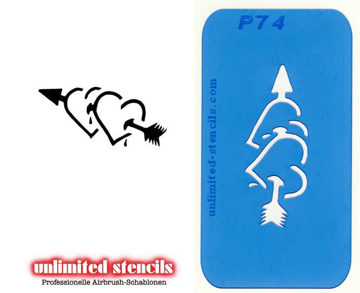 Mylar Airbrush Tattoo / Bodypainting Schablone HERZ - PFEIL  MP74