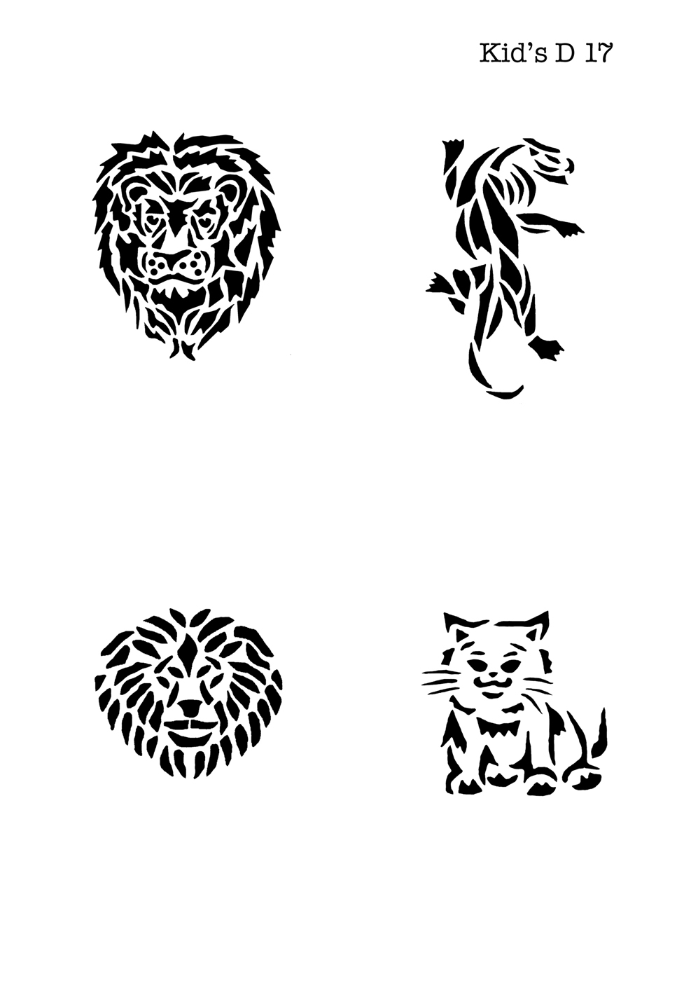 Kinder Airbrush Tattoo Schablone LÖWE, PUMA, HUND