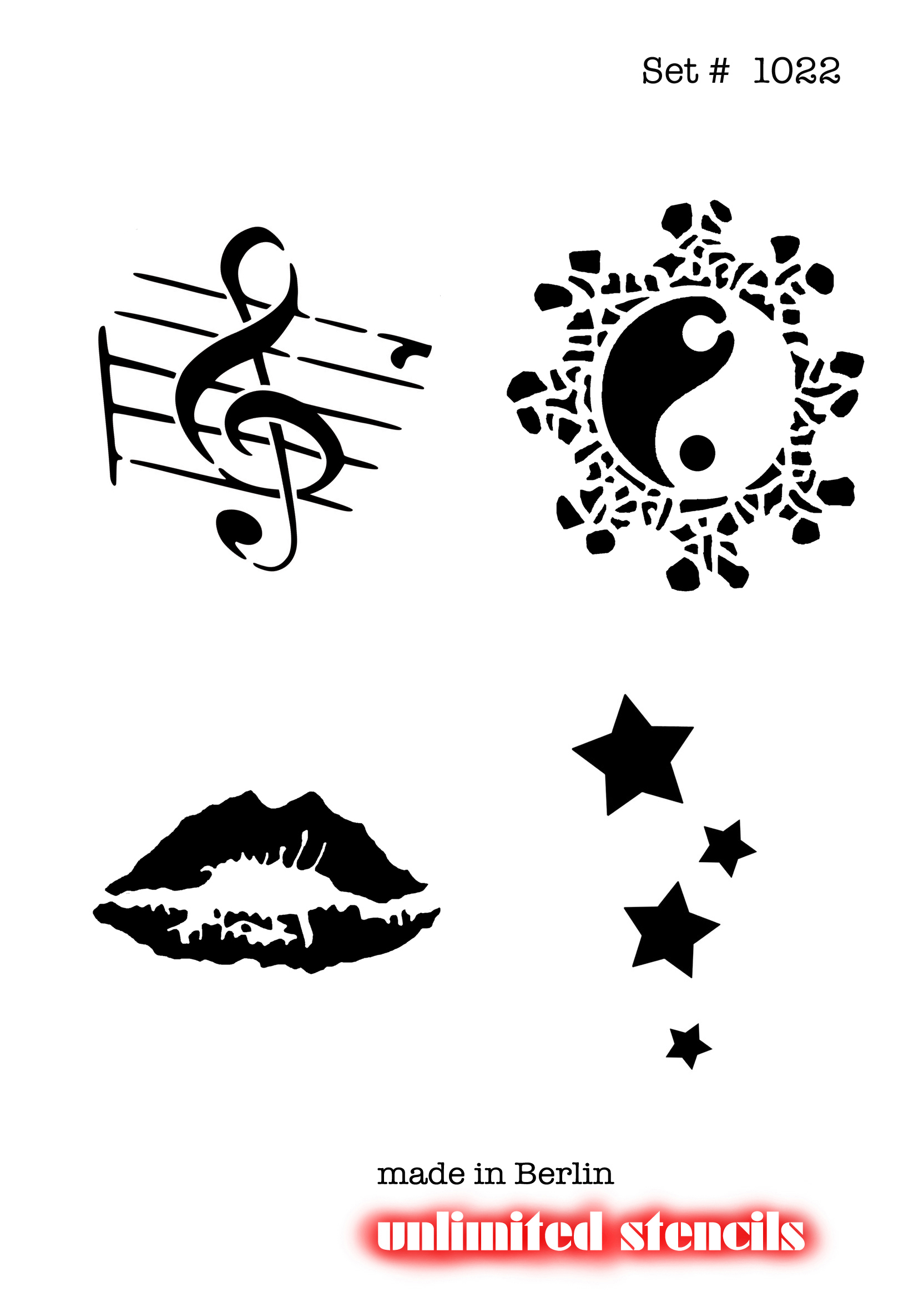 UNLIMITED STENCILS 4 selbstklebende DURA-LAR Airbrush Tattoo-Schablonen D1022
