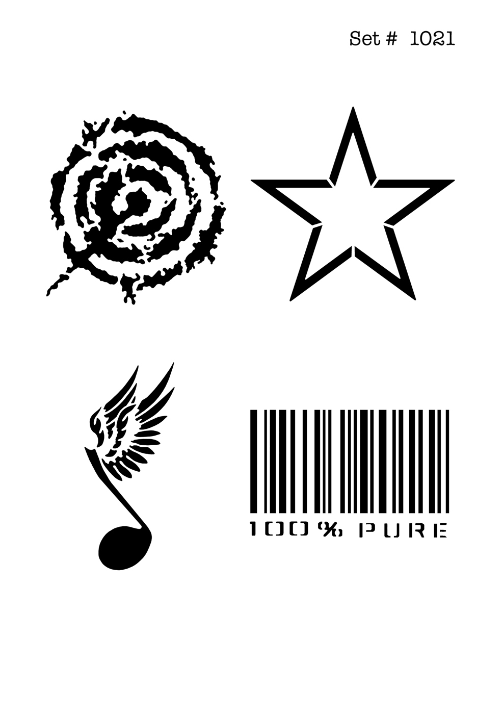 UNLIMITED STENCILS 4 selbstklebende DURA-LAR Airbrush Tattoo-Schablonen D1021