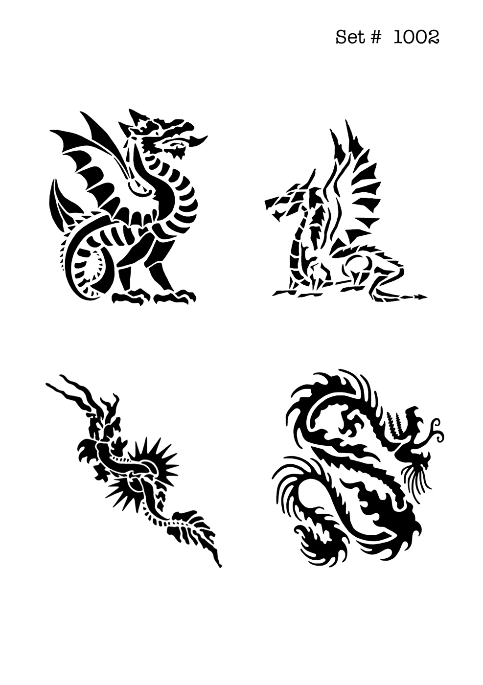 UNLIMITED STENCILS 4 selbstklebende DURA-LAR Airbrush Tattoo-Schablonen D1002