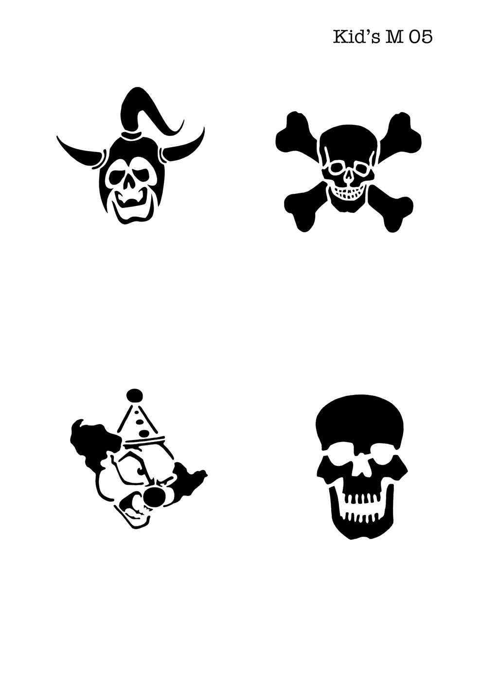 Kinder Airbrush Tattoo Schablonen Mylar CLOWN, TOTENKOPF